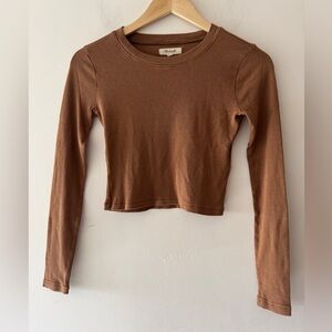 Madewell Fine Ribbed Supercrop Crewneck Brown Long Sleeve Top